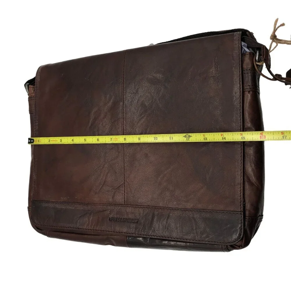 Spikes & Sparrow Noah Brown Leather Messenger Laptop Bag Dark Brown Style 74504